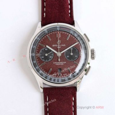 Swiss Grade 1 Breitling Premier Chronograph TW 7750 Watch Wood Dial Stainless Steel